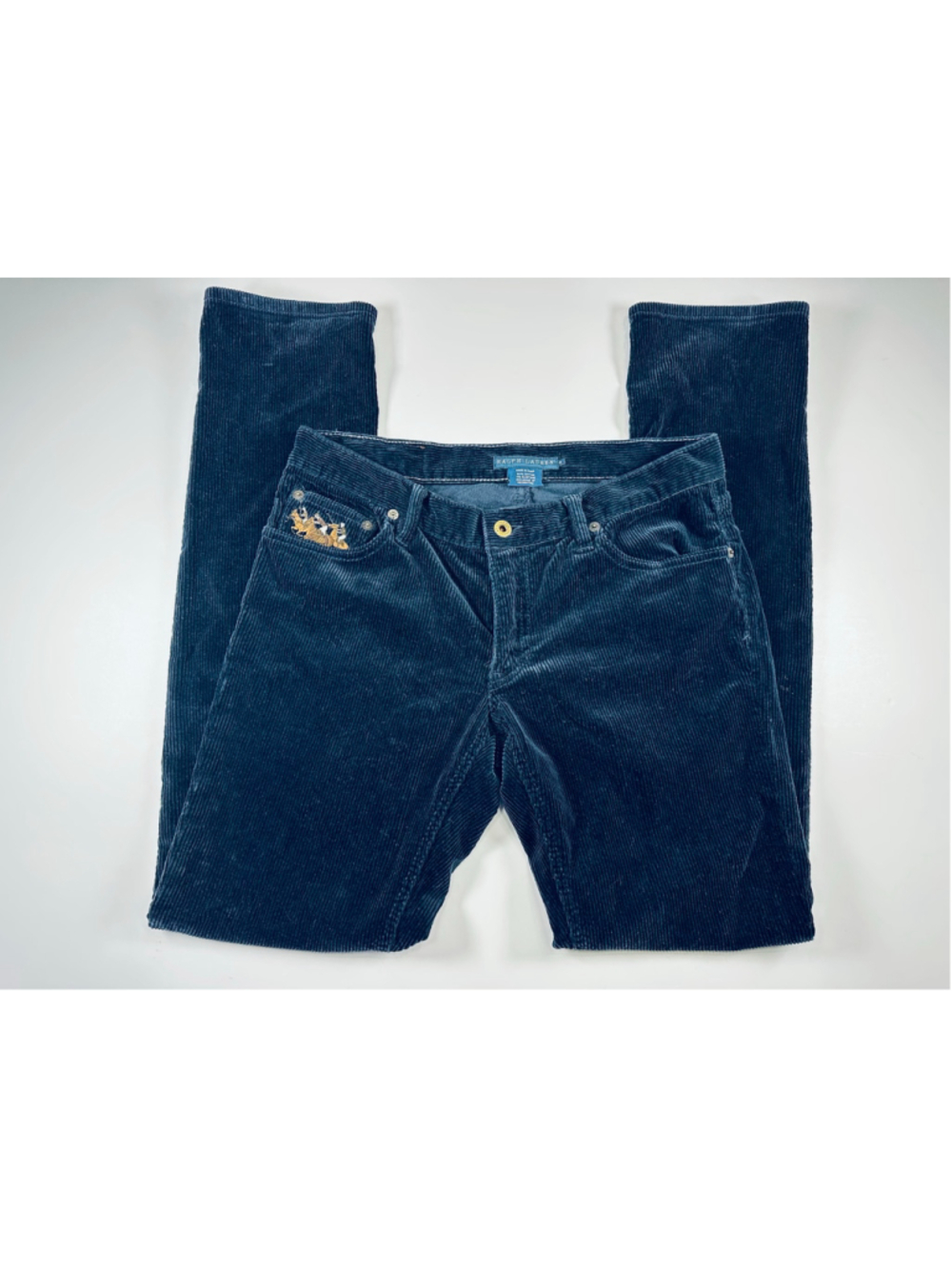 Vintage Ralph Lauren Blue Label Brand Thompson Black Wide Wale Corduroy Pants 8 - Picture 2 of 16